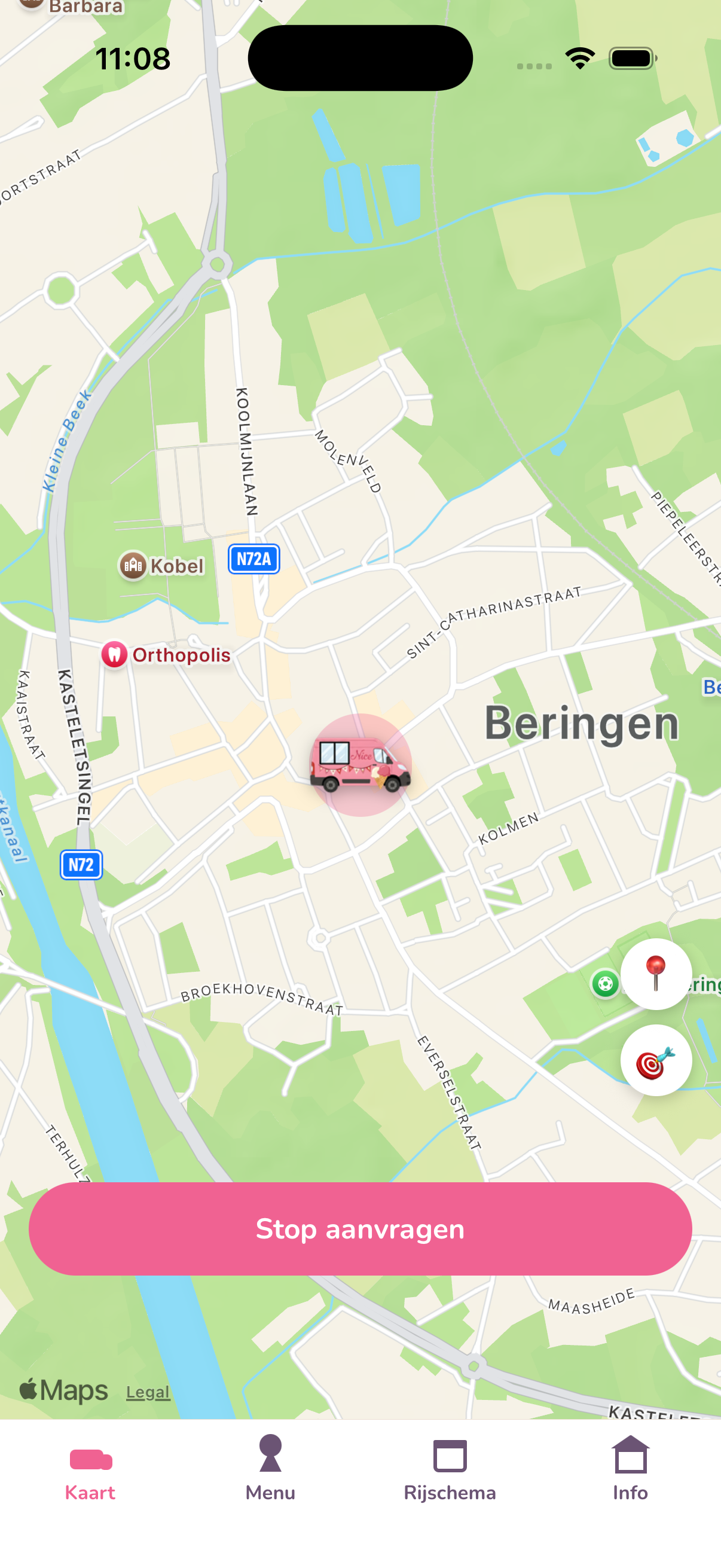 De ijskar live volgen op de kaart in de N'ice app
